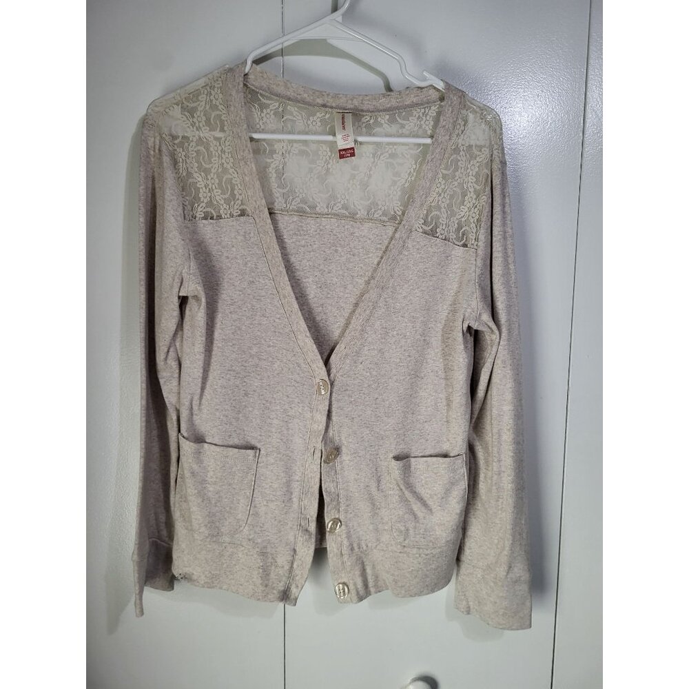 No Boundaries y2k Juniors sz XXL Lacy Neutral Button Front Cardigan Lightweight - Picture 3 of 9